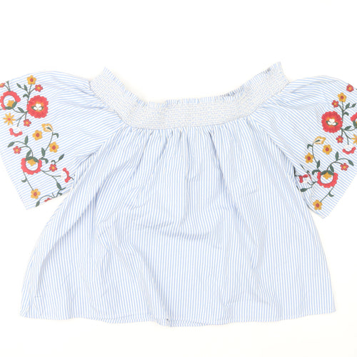 Marks and Spencer Women’s Blue Striped Floral Embroidered Off Shoulder Blouse Size 16