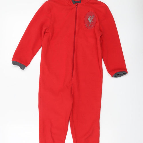 Liverpool FC Boys Red Fleece Hooded One Piece Pyjama 5-6 Years Zip Front