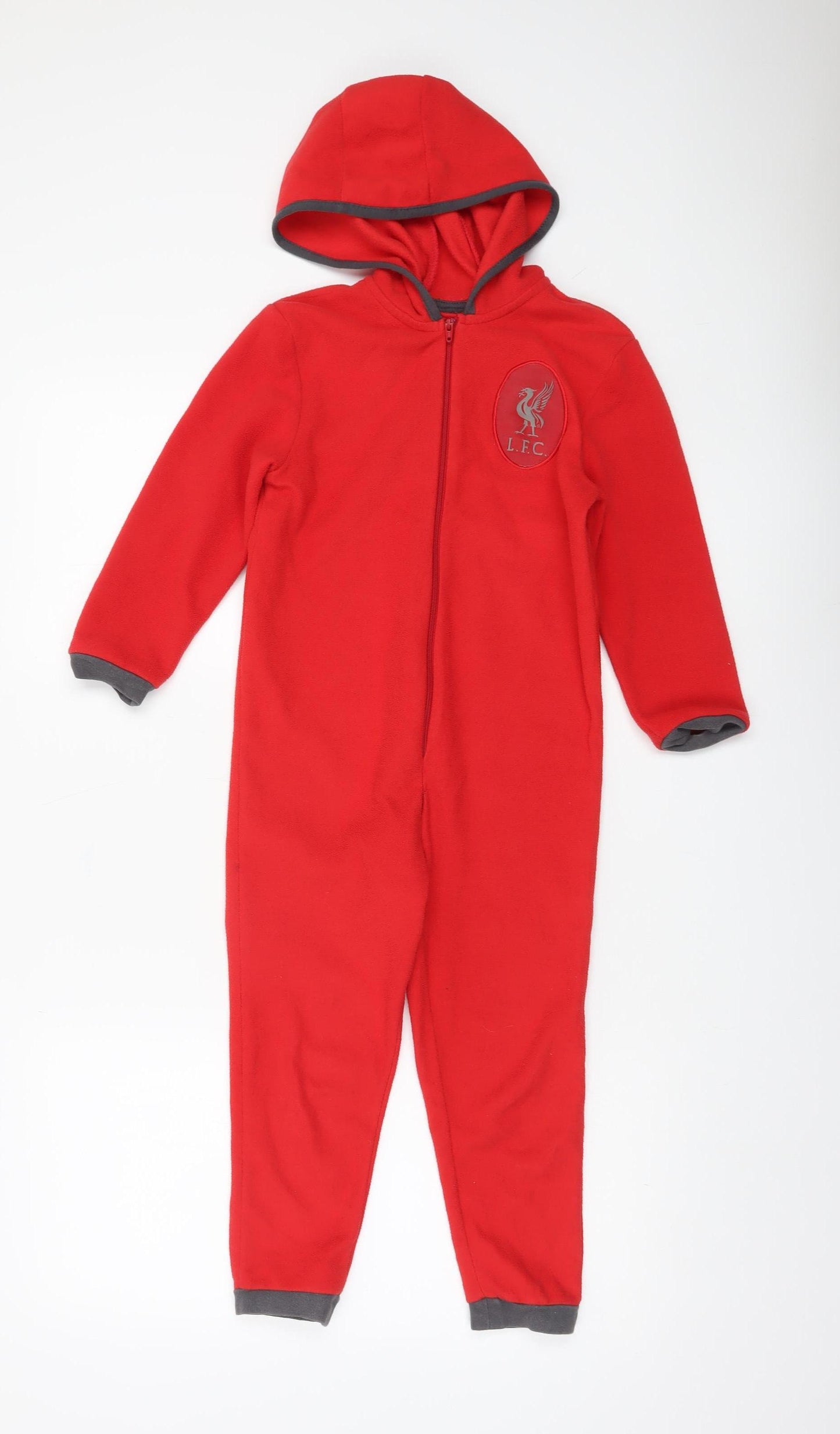 Liverpool FC Boys Red Fleece Hooded One Piece Pyjama 5-6 Years Zip Front