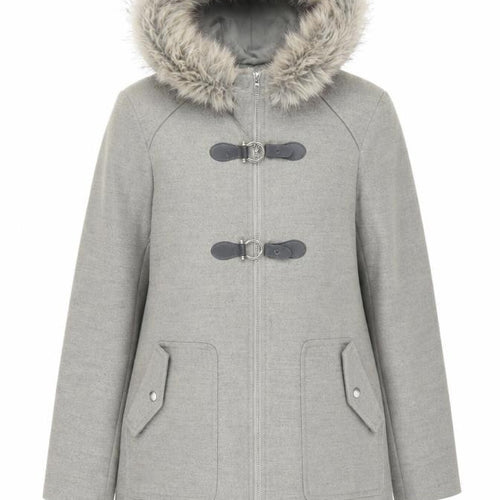 New Look Women’s Grey Fur Hooded Parka Coat UK 10 Mid-Length Winter