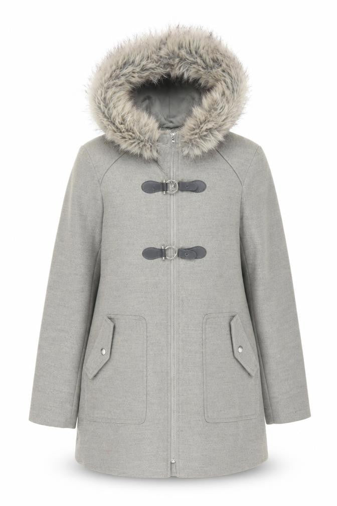 New Look Women’s Grey Fur Hooded Parka Coat UK 10 Mid-Length Winter