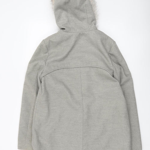 New Look Women’s Grey Fur Hooded Parka Coat UK 10 Mid-Length Winter