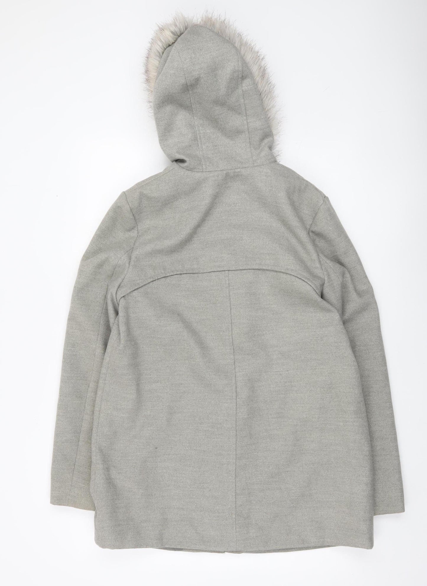 New Look Women’s Grey Fur Hooded Parka Coat UK 10 Mid-Length Winter