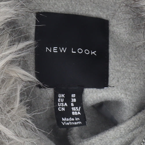 New Look Women’s Grey Fur Hooded Parka Coat UK 10 Mid-Length Winter