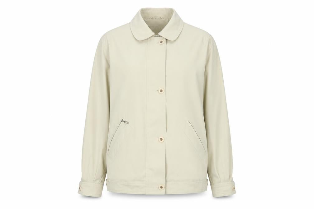 Front view of Finesse Women's Beige, size 14, Classic Mid-Length Jacket