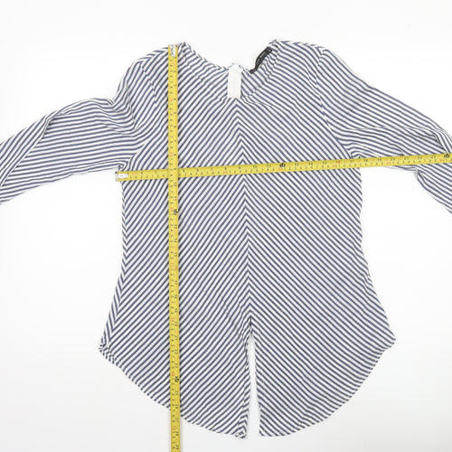 Zara Women Blue Striped Blouse Size 12 Round Neck 3/4 Sleeve