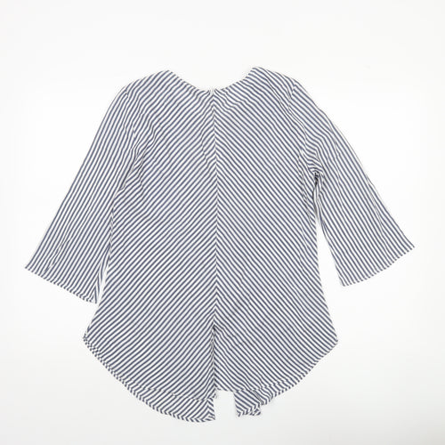 Zara Women Blue Striped Blouse Size 12 Round Neck 3/4 Sleeve