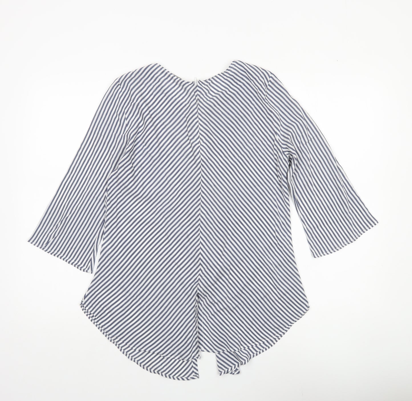Zara Women Blue Striped Blouse Size 12 Round Neck 3/4 Sleeve