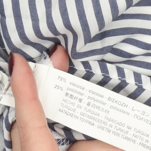 Zara Women Blue Striped Blouse Size 12 Round Neck 3/4 Sleeve