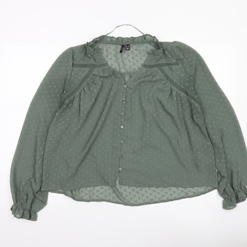 Vero Moda Women Green Size 12 Tunic Blouse Long Sleeve Ruffle Detail