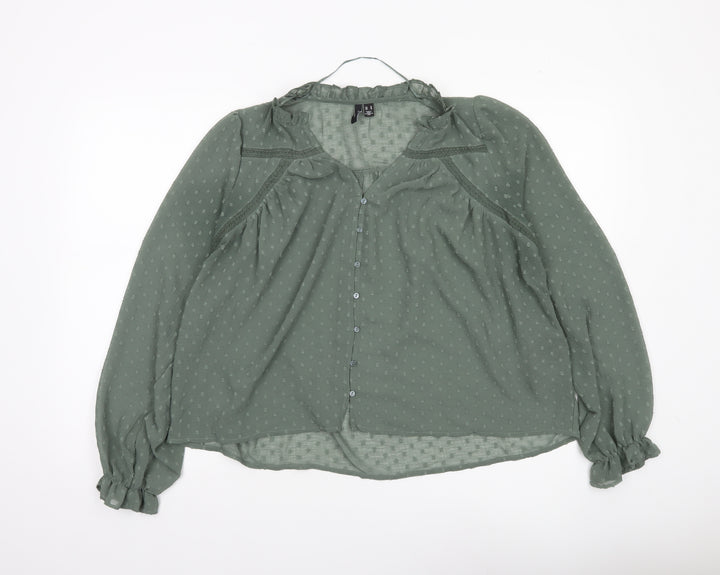 Vero Moda Women Green Size 12 Tunic Blouse Long Sleeve Ruffle Detail