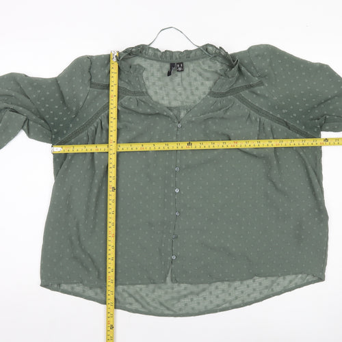 Vero Moda Women Green Size 12 Tunic Blouse Long Sleeve Ruffle Detail