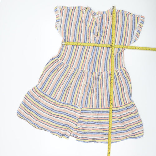 Next Women Multicoloured Striped Shirt Dress Size 14 Short Sleeve Summer