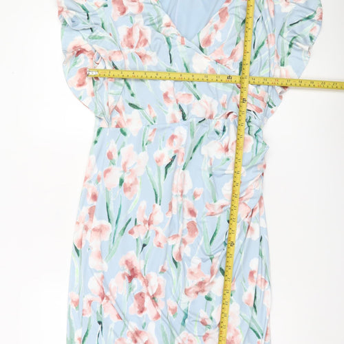 Phase Eight Women's Blue Floral Sheath Dress UK 14 Wedding Party