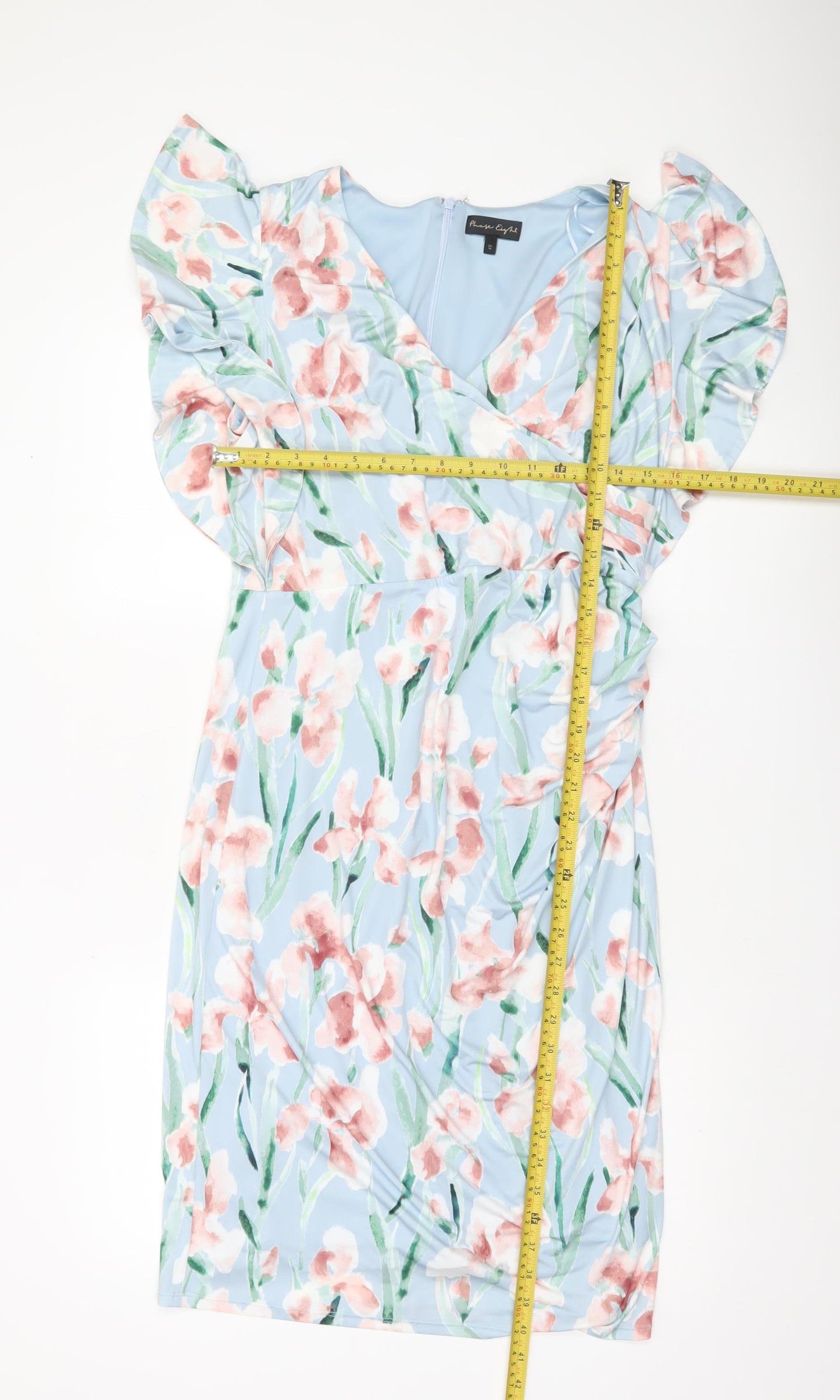 Phase Eight Women's Blue Floral Sheath Dress UK 14 Wedding Party