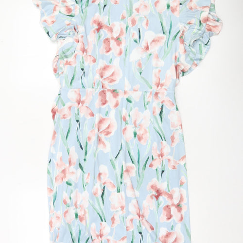 Phase Eight Women's Blue Floral Sheath Dress UK 14 Wedding Party