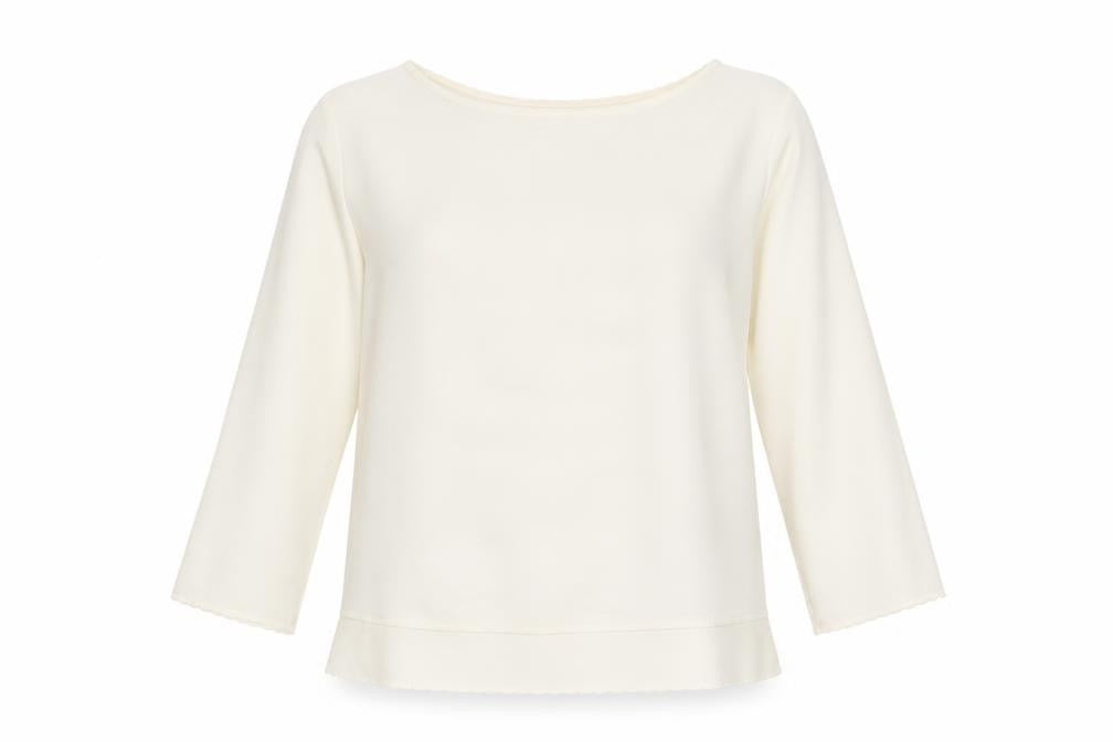 Front view of French Connection women’s ivory boat neck 3/4 sleeve blouse, size S