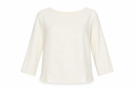 Front view of French Connection women’s ivory boat neck 3/4 sleeve blouse, size S