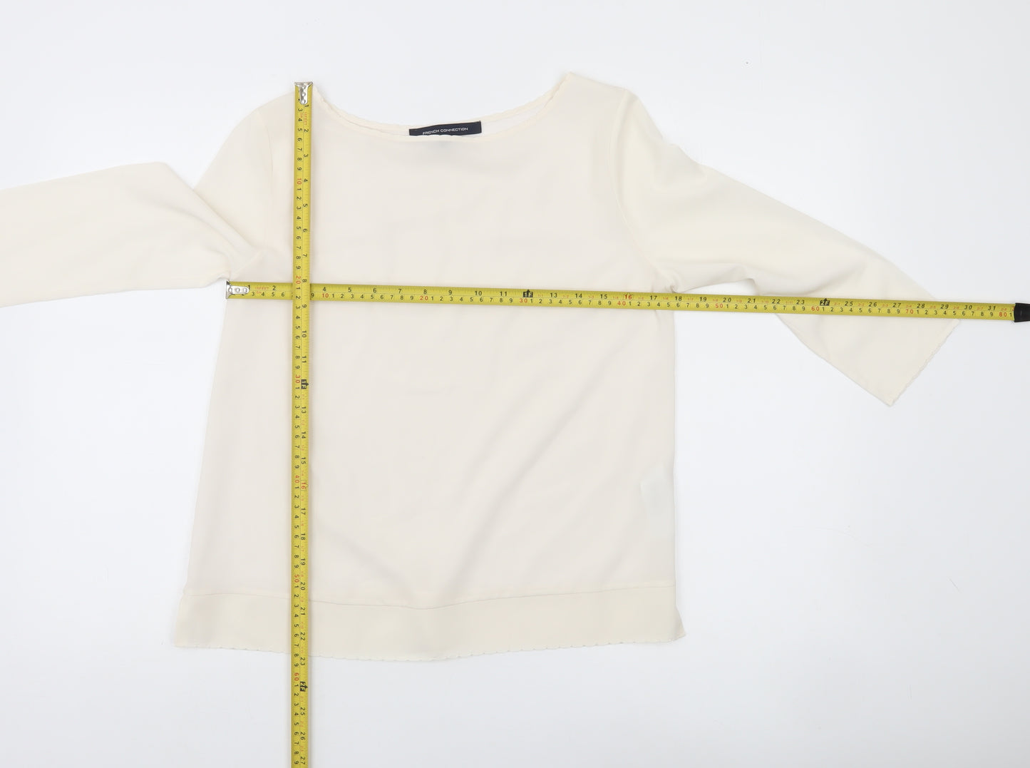 French Connection Womens Ivory Boat Neck 3/4 Sleeve Blouse Size S