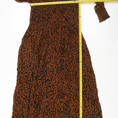 H&M Women’s Brown Animal Print Midi Smocked Dress Size 8