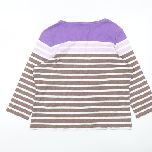 Viyella Women’s Purple Brown Striped Cotton Top L 3/4 Sleeve