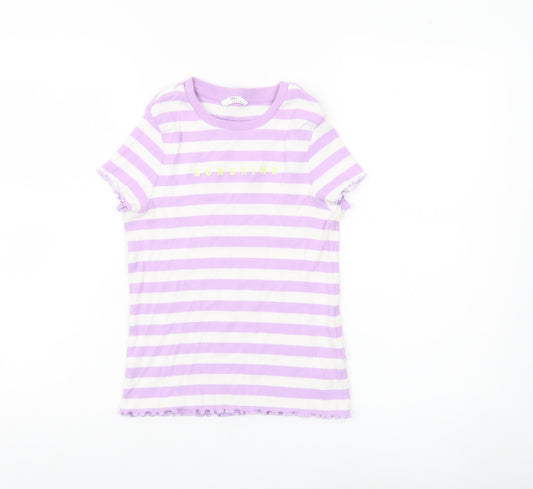 Marks and Spencer Girls Purple Striped Sunshine T-Shirt 10-11Y Cotton