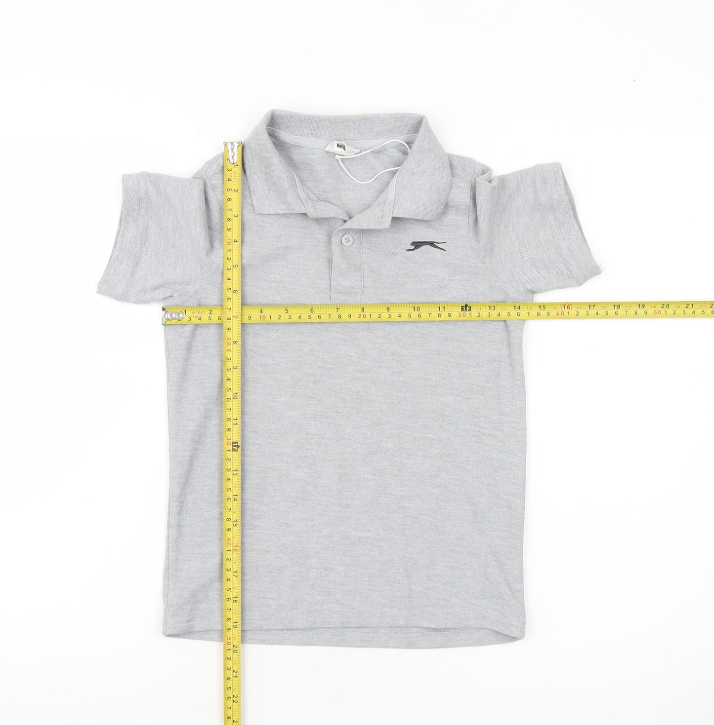 Slazenger Boys Grey Polo Shirt 7-8 Years Short Sleeve School Casual