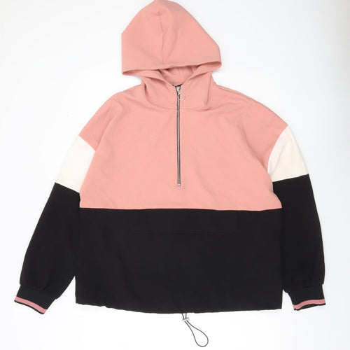 Zara Women’s Pink Black White Colourblock Hoodie Size L 14