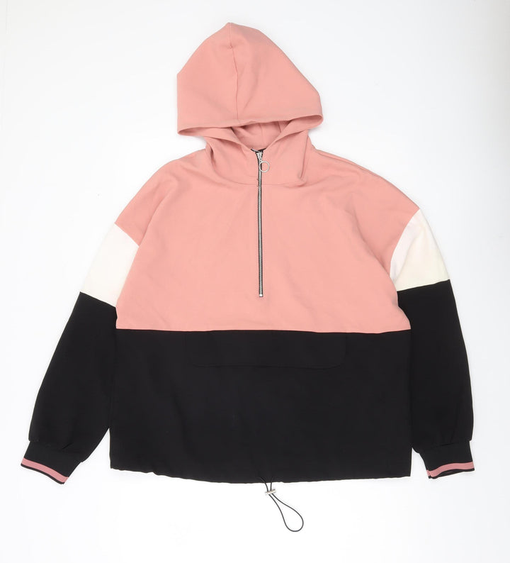 Zara Women’s Pink Black White Colourblock Hoodie Size L 14