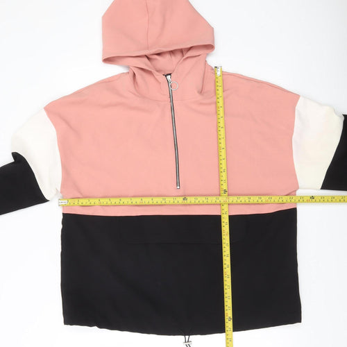 Zara Women’s Pink Black White Colourblock Hoodie Size L 14