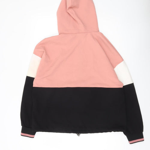 Zara Women’s Pink Black White Colourblock Hoodie Size L 14