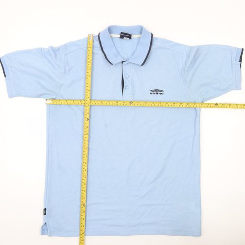 Umbro Men Blue Size L Polo Shirt Short Sleeve Cotton Blend