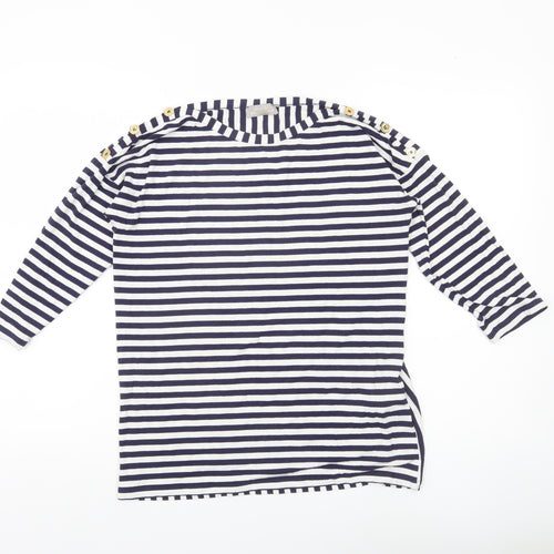 Maria Bellentani Women’s Blue White Striped Boat Neck 3/4 Sleeve Top L