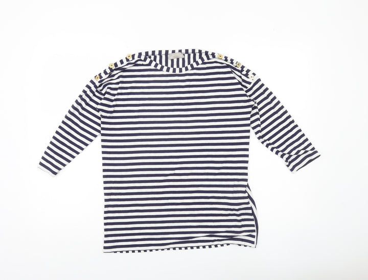 Maria Bellentani Women’s Blue White Striped Boat Neck 3/4 Sleeve Top L