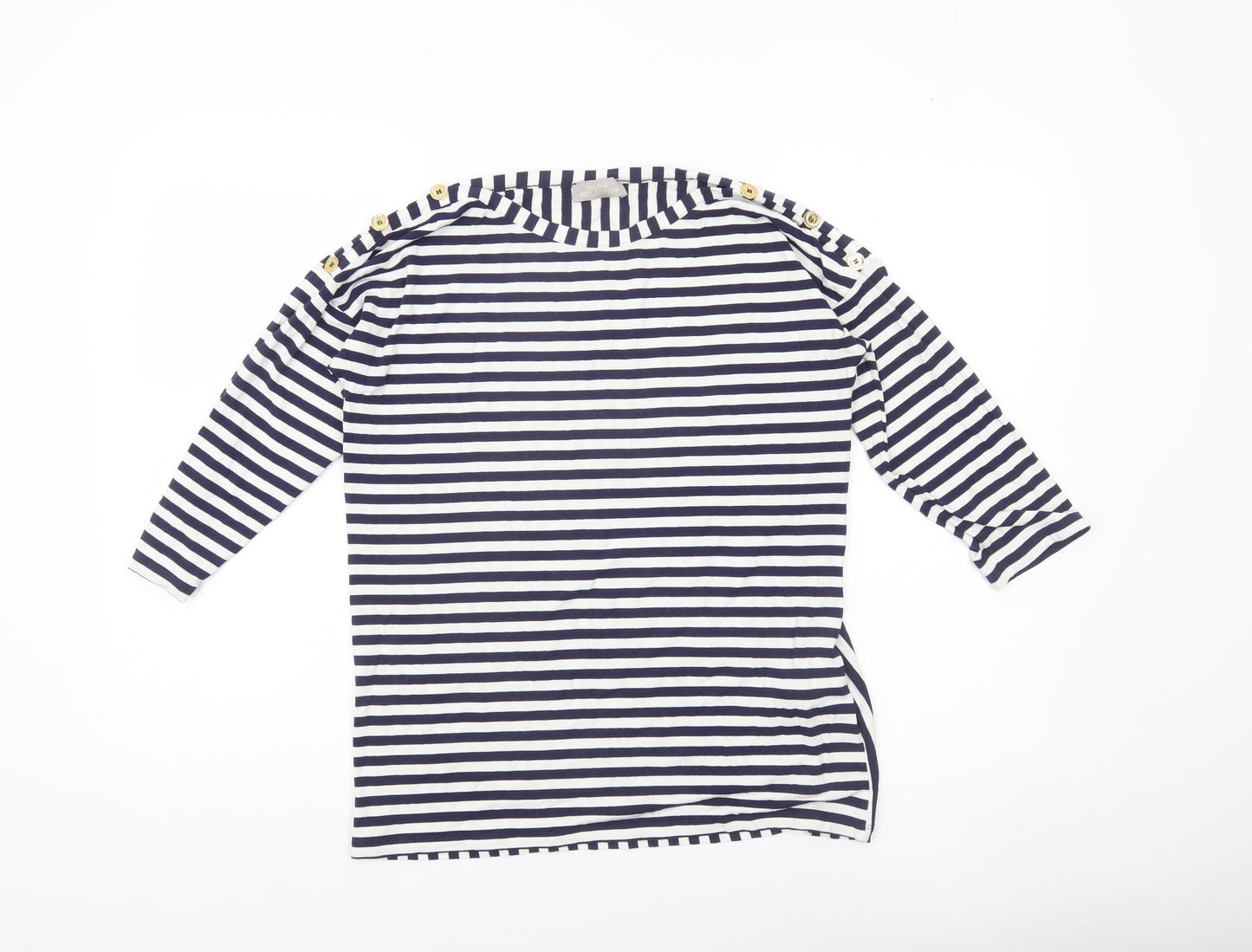 Maria Bellentani Women’s Blue White Striped Boat Neck 3/4 Sleeve Top L