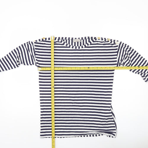 Maria Bellentani Women’s Blue White Striped Boat Neck 3/4 Sleeve Top L