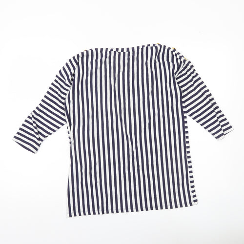Maria Bellentani Women’s Blue White Striped Boat Neck 3/4 Sleeve Top L