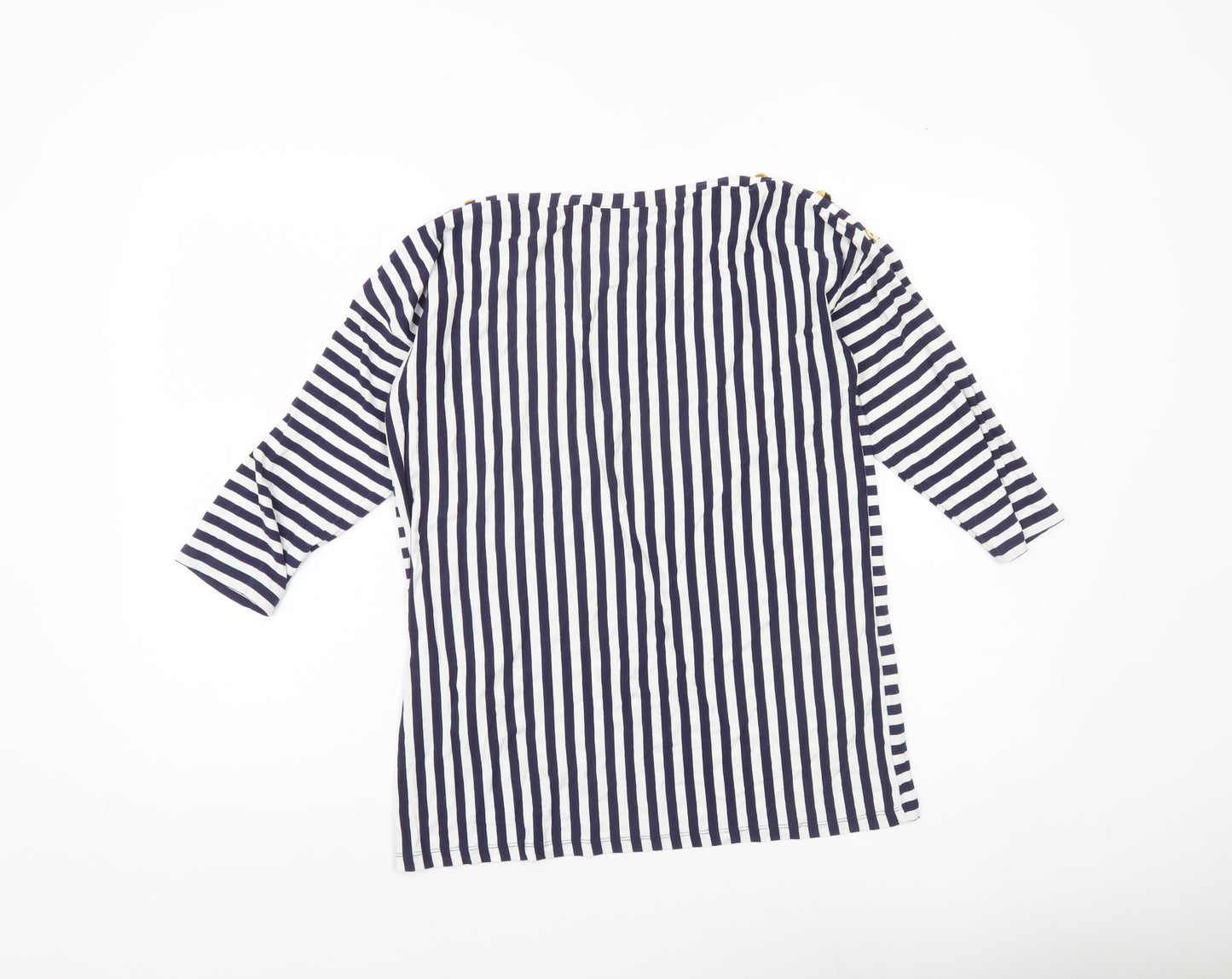 Maria Bellentani Women’s Blue White Striped Boat Neck 3/4 Sleeve Top L