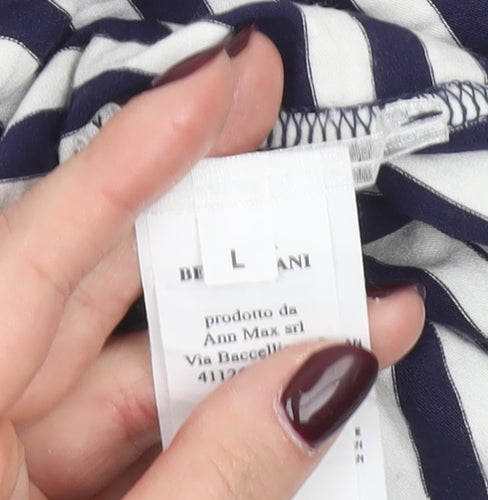 Maria Bellentani Women’s Blue White Striped Boat Neck 3/4 Sleeve Top L