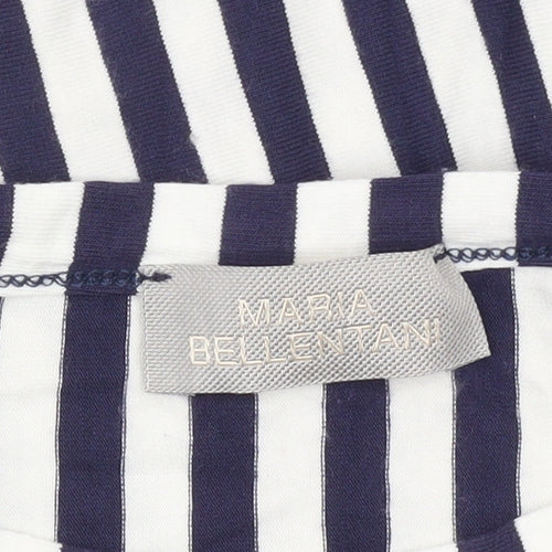 Maria Bellentani Women’s Blue White Striped Boat Neck 3/4 Sleeve Top L