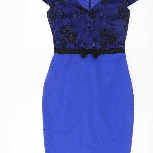 Paper Dolls Women’s Blue Sheath Lace Dress Size 8 V-Neck Cocktail