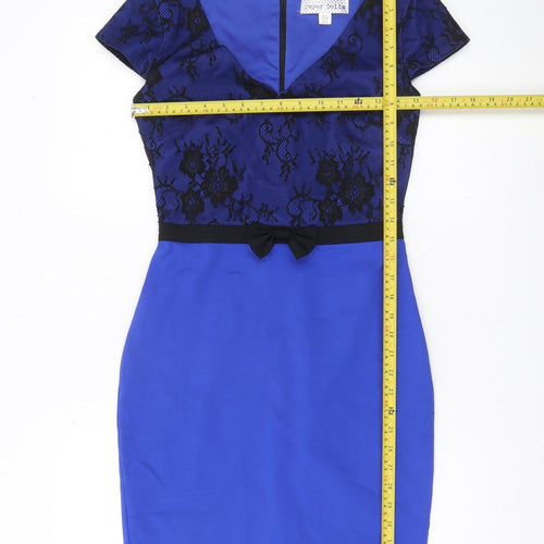 Paper Dolls Women’s Blue Sheath Lace Dress Size 8 V-Neck Cocktail