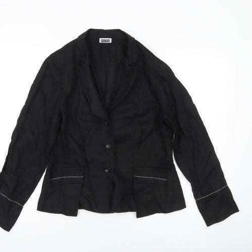 Chicc Collection Womens Black Linen Blazer Jacket Size 14 Single Breasted
