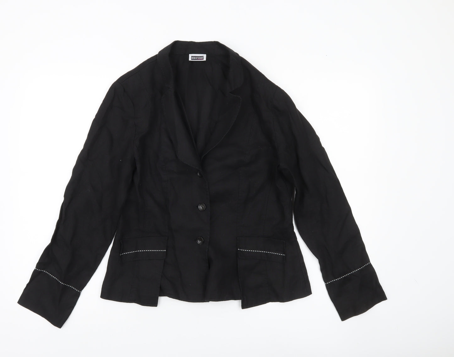 Chicc Collection Womens Black Linen Blazer Jacket Size 14 Single Breasted