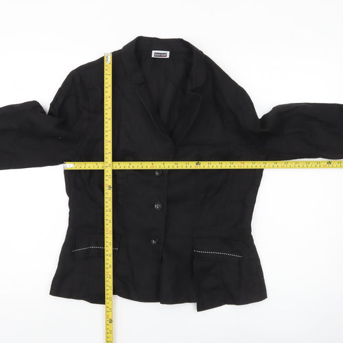 Chicc Collection Womens Black Linen Blazer Jacket Size 14 Single Breasted