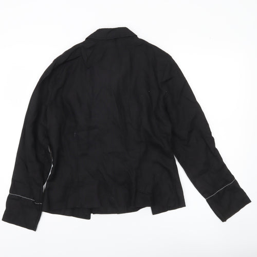 Chicc Collection Womens Black Linen Blazer Jacket Size 14 Single Breasted