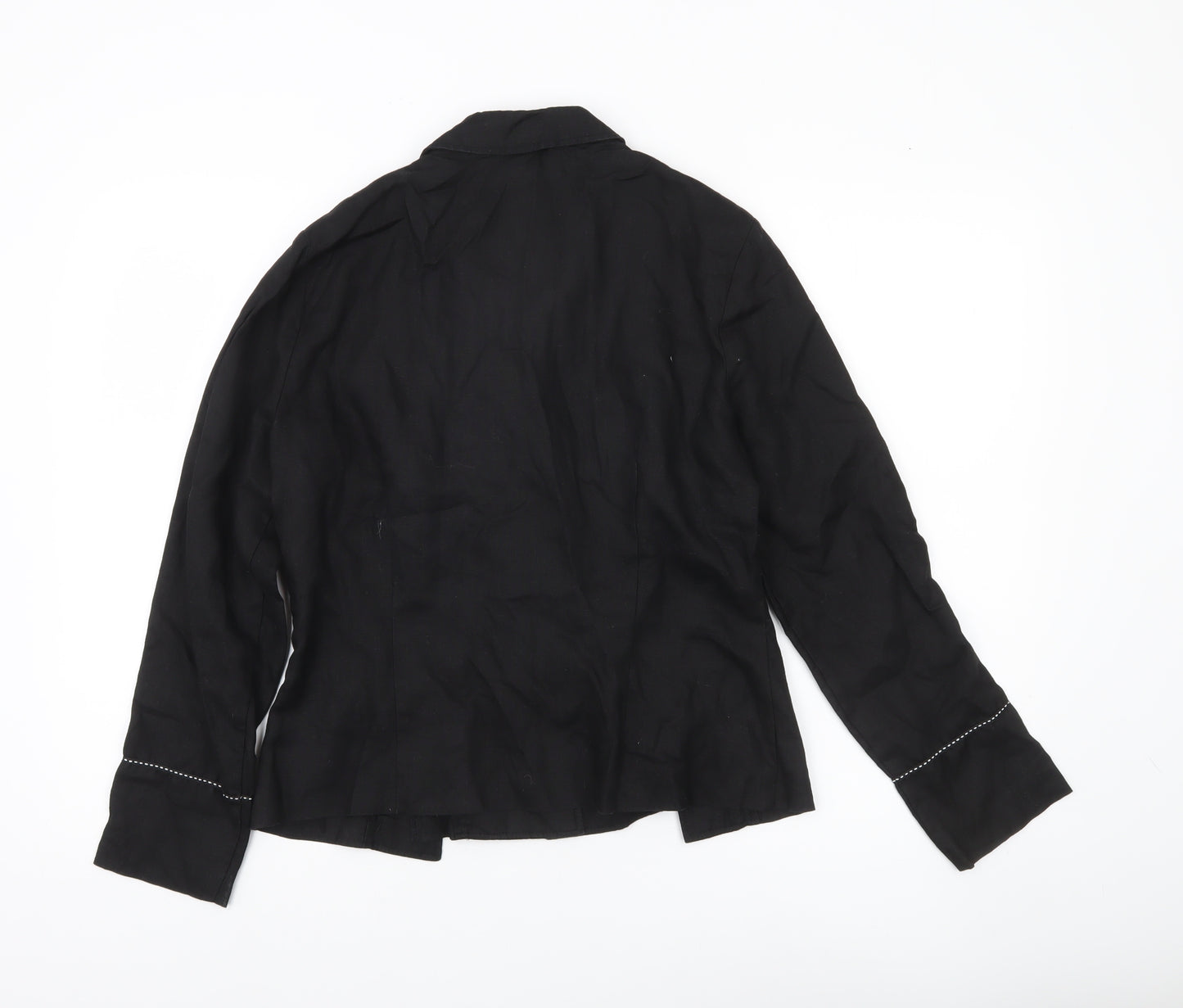 Chicc Collection Womens Black Linen Blazer Jacket Size 14 Single Breasted