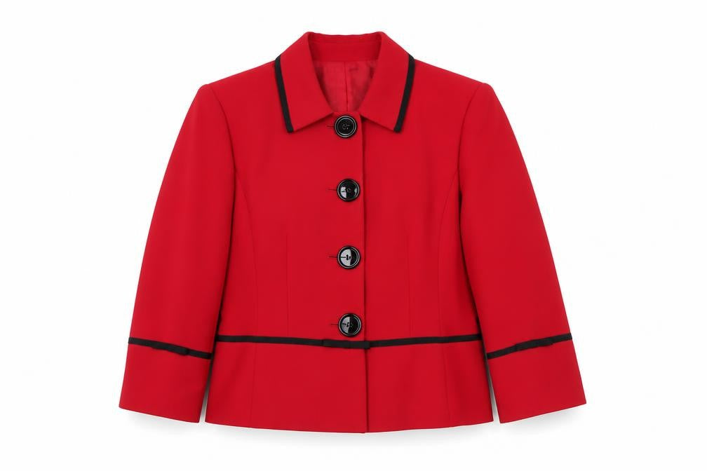 Front view of Tahari Women Red, size 12, Suit Jacket Notch Lapel Four-Button