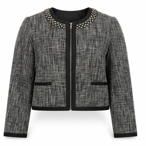 H&M Women’s Grey Tweed Studded Collar Cropped Blazer Size 10