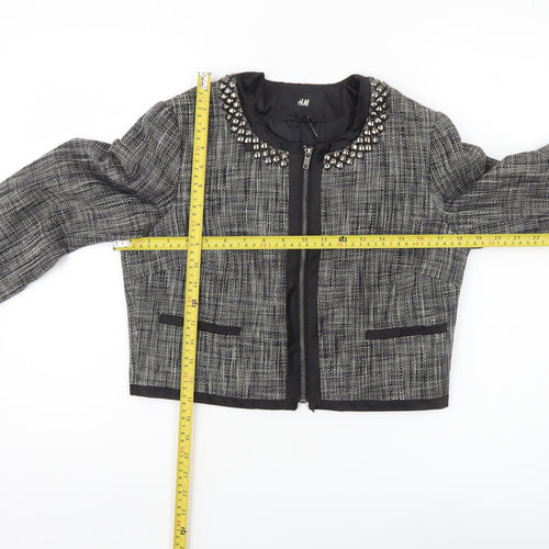 H&M Women’s Grey Tweed Studded Collar Cropped Blazer Size 10